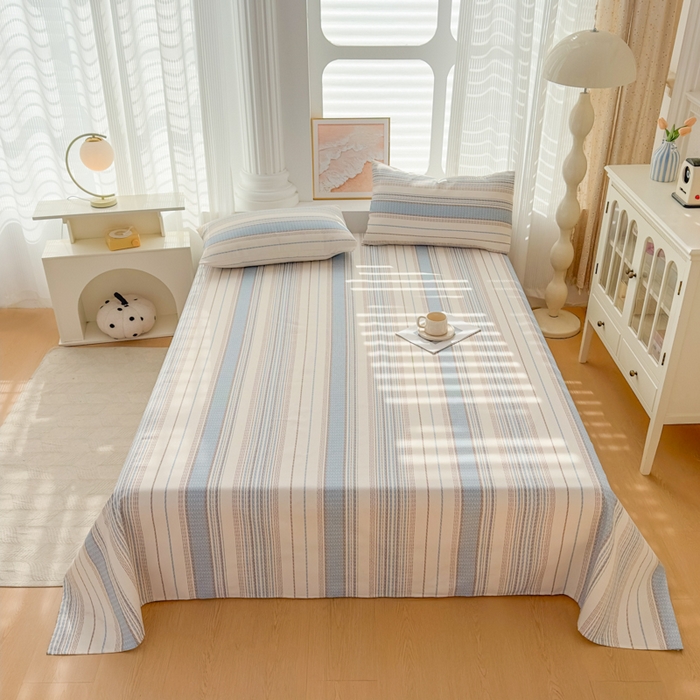 91家纺网 家纺一手货源 找家纺 爱彼家纺 2026新款马上发财新布料细沙三枚缎全新工艺老粗布凉席席子床单三件套-马年系列一 风禾纹