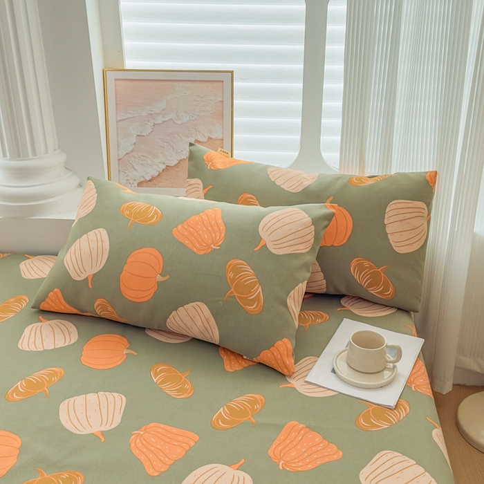 91家纺网 家纺一手货源 找家纺 爱彼家纺 2026新款马上发财新布料细沙三枚缎全新工艺老粗布凉席席子床单三件套-马年系列一 南瓜颂