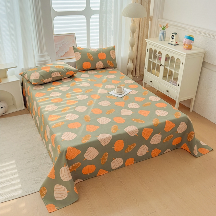 91家纺网 家纺一手货源 找家纺 爱彼家纺 2026新款马上发财新布料细沙三枚缎全新工艺老粗布凉席席子床单三件套-马年系列一 南瓜颂