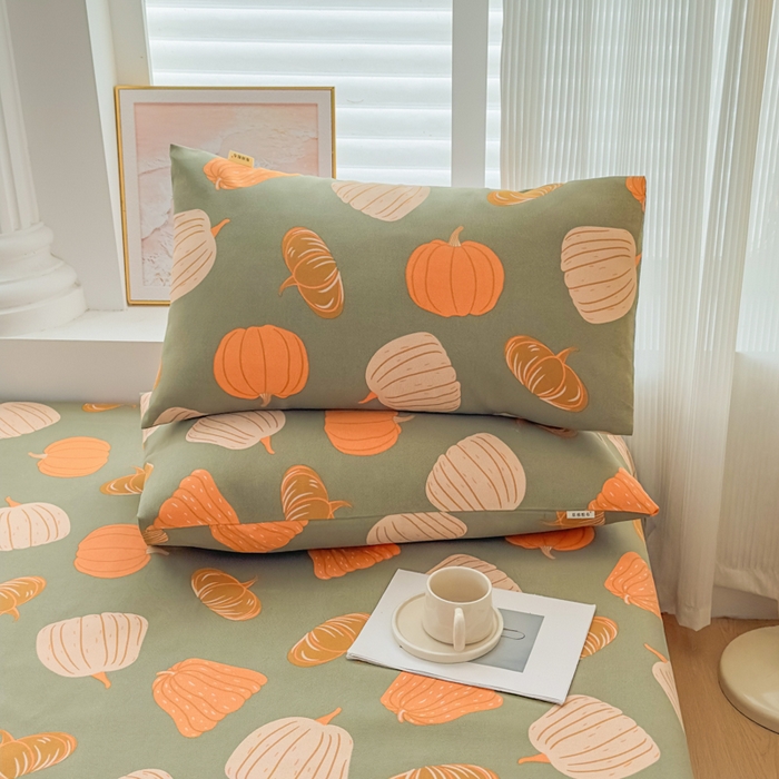 91家纺网 家纺一手货源 找家纺 爱彼家纺 2026新款马上发财新布料细沙三枚缎全新工艺老粗布凉席席子床单三件套-马年系列一 南瓜颂