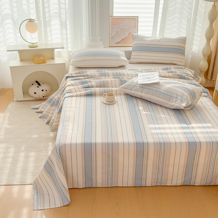 91家纺网 家纺一手货源 找家纺 爱彼家纺 2026新款马上发财新布料细沙三枚缎全新工艺老粗布凉席席子床单三件套-马年系列一 风禾纹