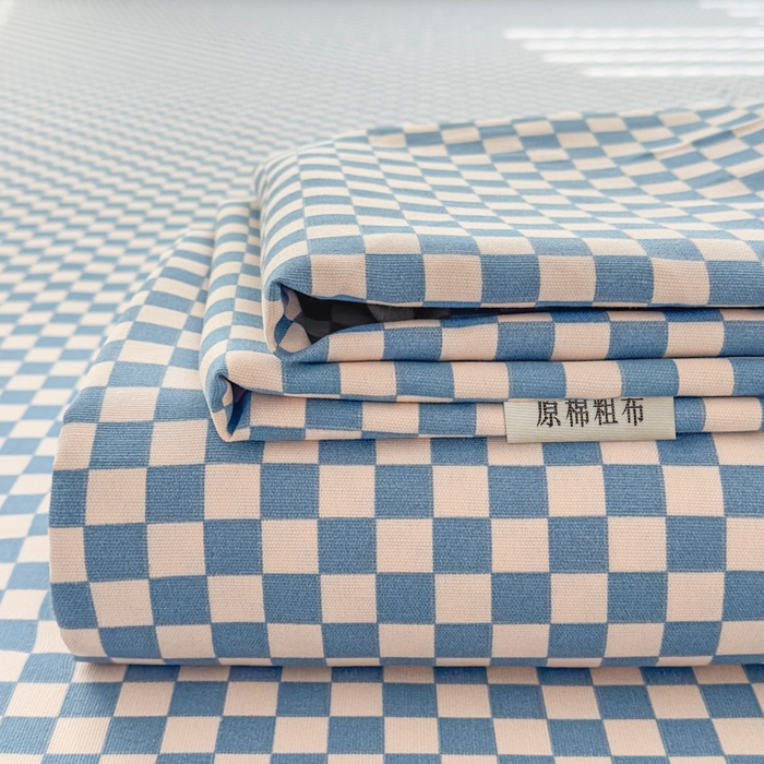 爱彼家纺 2026新款马上发财新布料细沙三枚缎全新工艺老粗布凉席席子床单三件套-马年系列一 蓝格棋