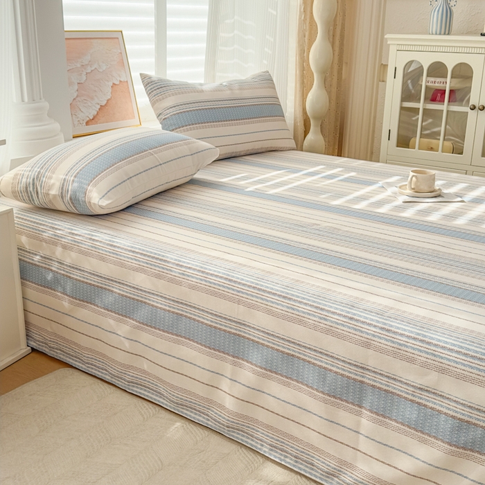 91家纺网 家纺一手货源 找家纺 爱彼家纺 2026新款马上发财新布料细沙三枚缎全新工艺老粗布凉席席子床单三件套-马年系列一 风禾纹