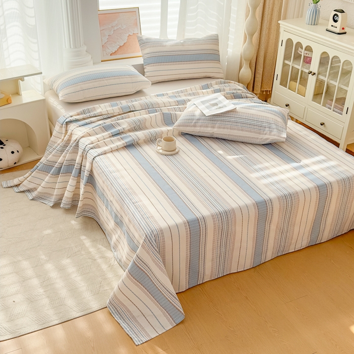 91家纺网 家纺一手货源 找家纺 爱彼家纺 2026新款马上发财新布料细沙三枚缎全新工艺老粗布凉席席子床单三件套-马年系列一 风禾纹