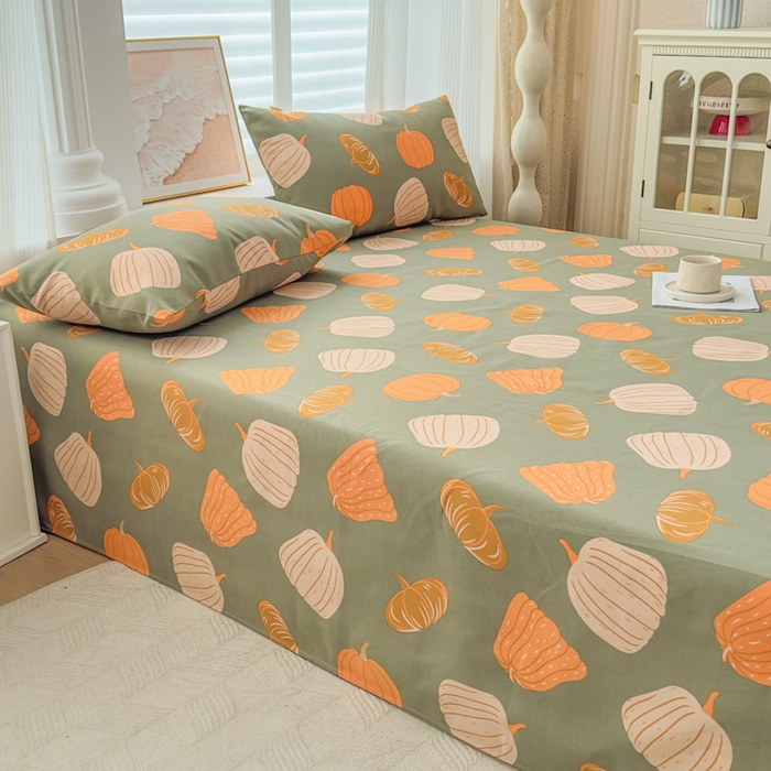 91家纺网 家纺一手货源 找家纺 爱彼家纺 2026新款马上发财新布料细沙三枚缎全新工艺老粗布凉席席子床单三件套-马年系列一 南瓜颂