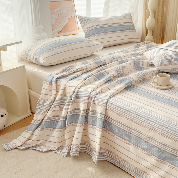 91家纺网 家纺一手货源 找家纺 爱彼家纺 2026新款马上发财新布料细沙三枚缎全新工艺老粗布凉席席子床单三件套-马年系列一 风禾纹