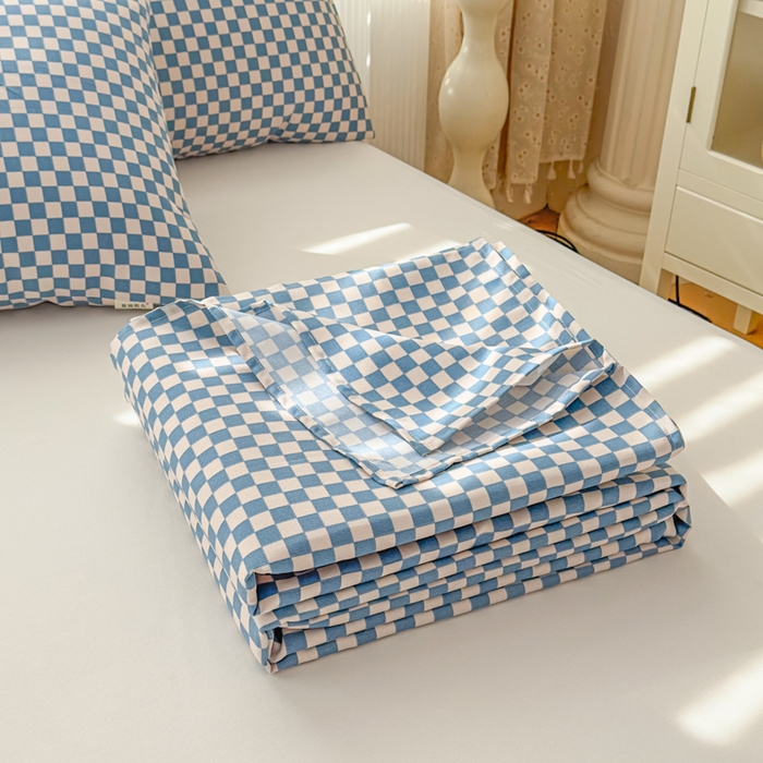 91家纺网 家纺一手货源 找家纺 爱彼家纺 2026新款马上发财新布料细沙三枚缎全新工艺老粗布凉席席子床单三件套-马年系列一 蓝格棋