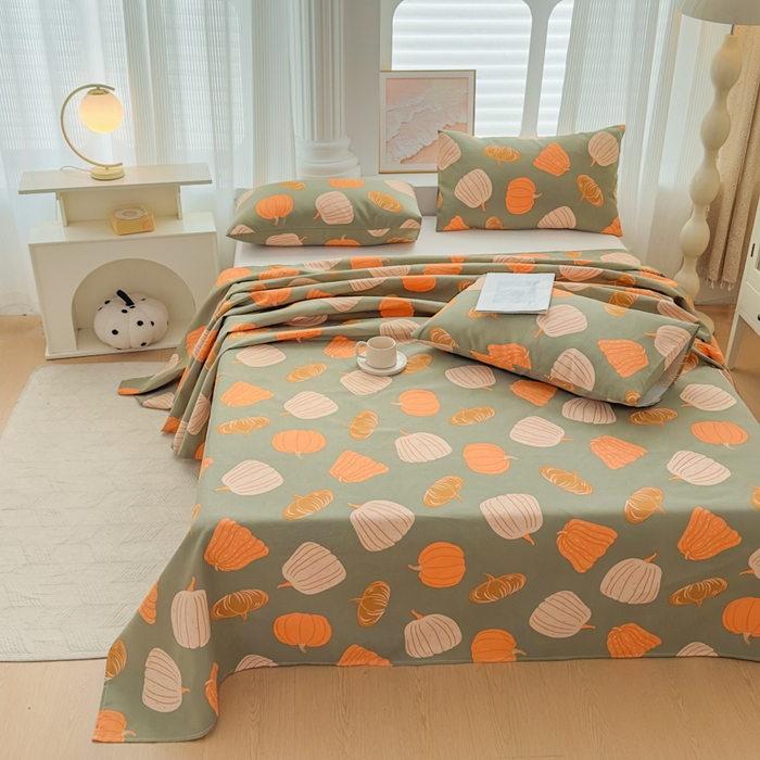 91家纺网 家纺一手货源 找家纺 爱彼家纺 2026新款马上发财新布料细沙三枚缎全新工艺老粗布凉席席子床单三件套-马年系列一 南瓜颂