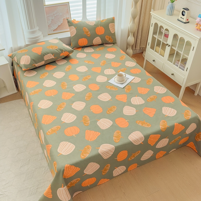 91家纺网 家纺一手货源 找家纺 爱彼家纺 2026新款马上发财新布料细沙三枚缎全新工艺老粗布凉席席子床单三件套-马年系列一 南瓜颂