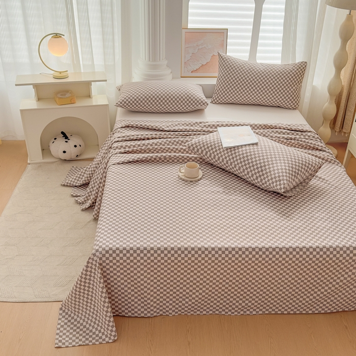 91家纺网 家纺一手货源 找家纺 爱彼家纺 2026新款马上发财新布料细沙三枚缎全新工艺老粗布凉席席子床单三件套-马年系列一 咖格棋