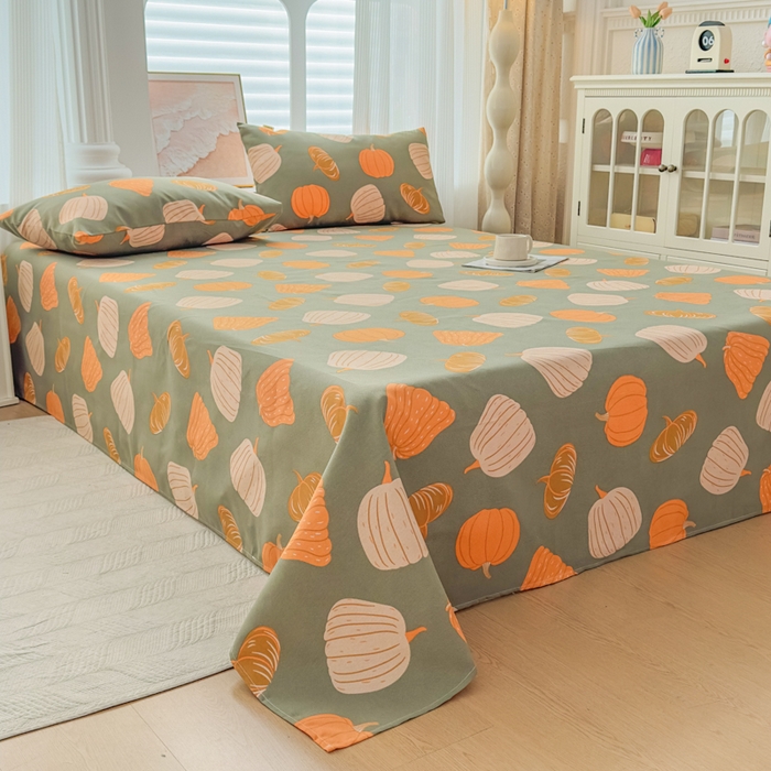 91家纺网 家纺一手货源 找家纺 爱彼家纺 2026新款马上发财新布料细沙三枚缎全新工艺老粗布凉席席子床单三件套-马年系列一 南瓜颂