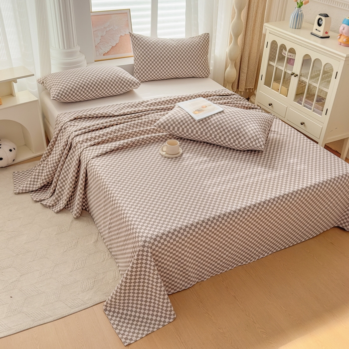 91家纺网 家纺一手货源 找家纺 爱彼家纺 2026新款马上发财新布料细沙三枚缎全新工艺老粗布凉席席子床单三件套-马年系列一 咖格棋