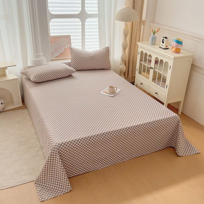 91家纺网 家纺一手货源 找家纺 爱彼家纺 2026新款马上发财新布料细沙三枚缎全新工艺老粗布凉席席子床单三件套-马年系列一 咖格棋