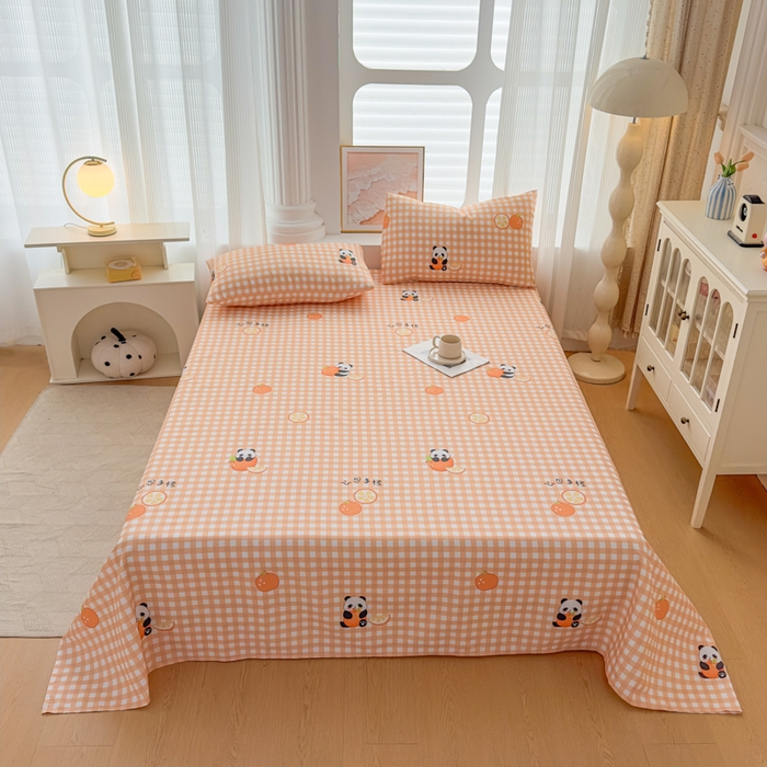 91家纺网 家纺一手货源 找家纺 爱彼家纺 2026新款马上发财新布料细沙三枚缎全新工艺老粗布凉席席子床单三件套-马年系列一 心想事橙