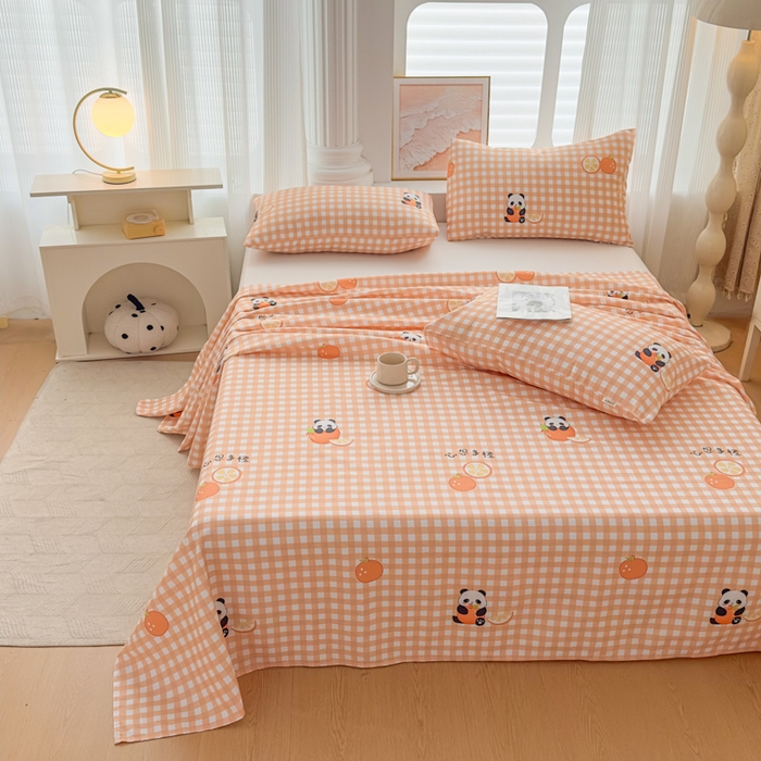 91家纺网 家纺一手货源 找家纺 爱彼家纺 2026新款马上发财新布料细沙三枚缎全新工艺老粗布凉席席子床单三件套-马年系列一 心想事橙