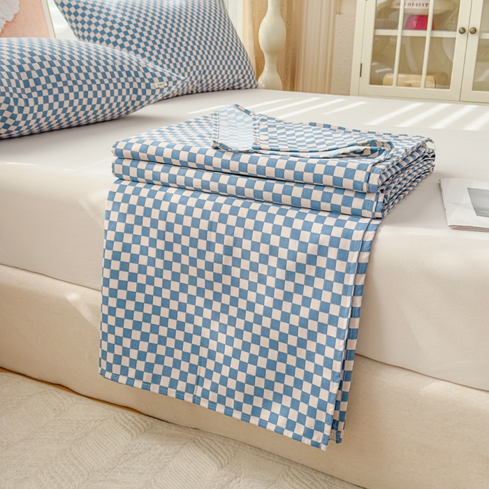 91家纺网 家纺一手货源 找家纺 爱彼家纺 2026新款马上发财新布料细沙三枚缎全新工艺老粗布凉席席子床单三件套-马年系列一 蓝格棋