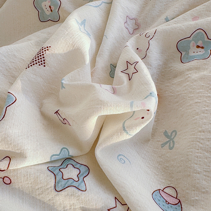 91家纺网 家纺一手货源 找家纺 云玲时尚 2026新款云感双层纱印花四件套 星星兔