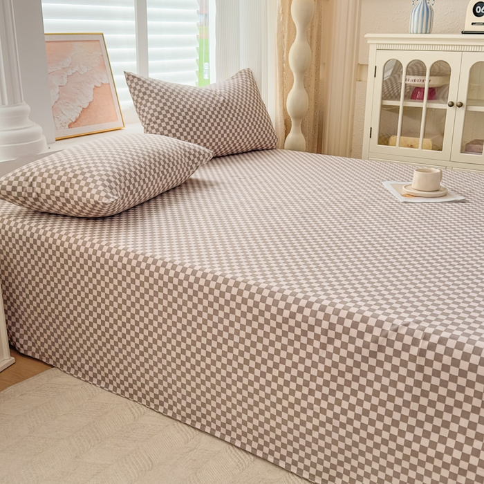 91家纺网 家纺一手货源 找家纺 爱彼家纺 2026新款马上发财新布料细沙三枚缎全新工艺老粗布凉席席子床单三件套-马年系列一 咖格棋