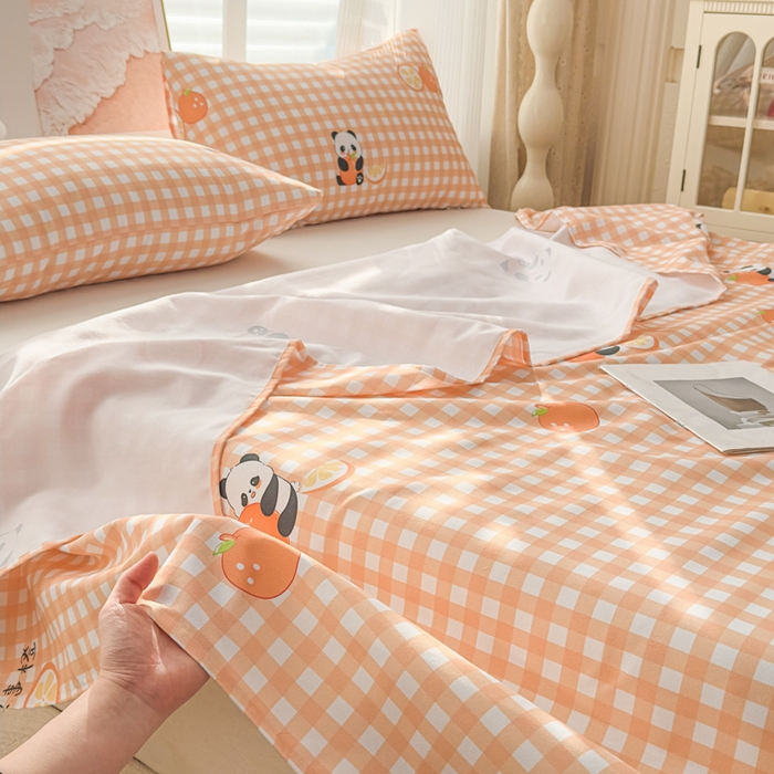 91家纺网 家纺一手货源 找家纺 爱彼家纺 2026新款马上发财新布料细沙三枚缎全新工艺老粗布凉席席子床单三件套-马年系列一 心想事橙