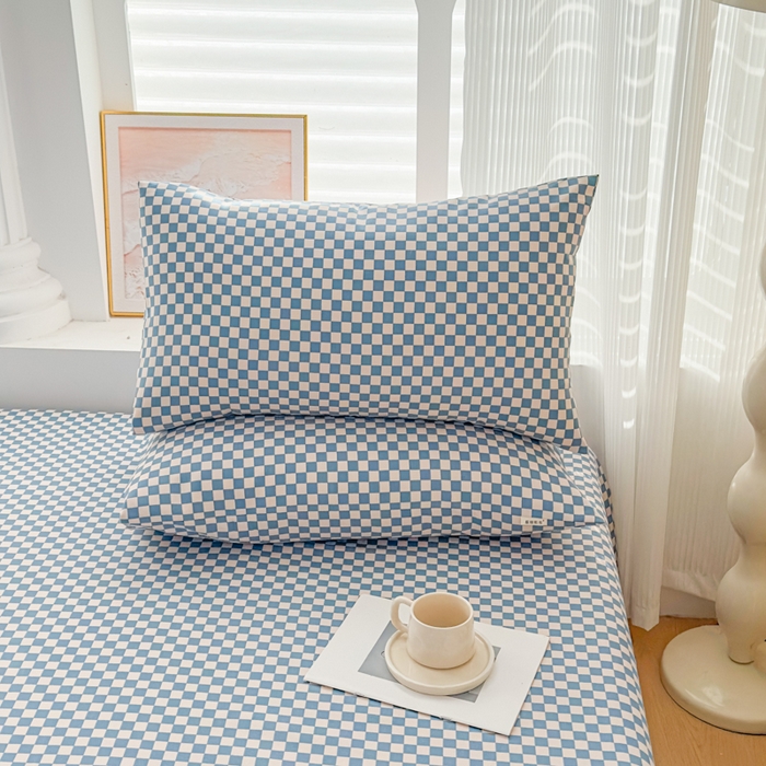 91家纺网 家纺一手货源 找家纺 爱彼家纺 2026新款马上发财新布料细沙三枚缎全新工艺老粗布凉席席子床单三件套-马年系列一 蓝格棋