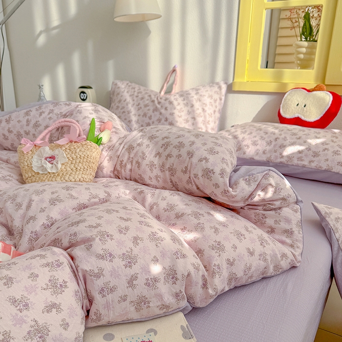 91家纺网 家纺一手货源 找家纺 云玲时尚 2026新款云感双层纱印花四件套 薰衣草