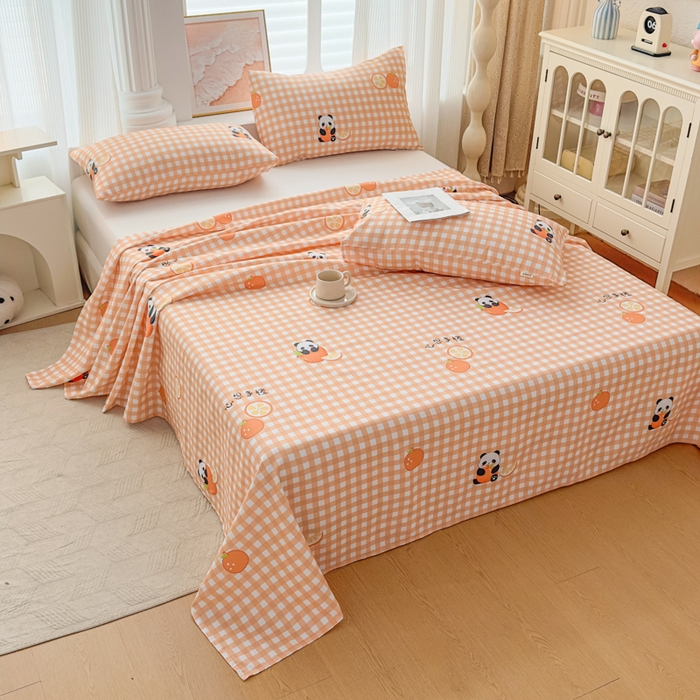 91家纺网 家纺一手货源 找家纺 爱彼家纺 2026新款马上发财新布料细沙三枚缎全新工艺老粗布凉席席子床单三件套-马年系列一 心想事橙