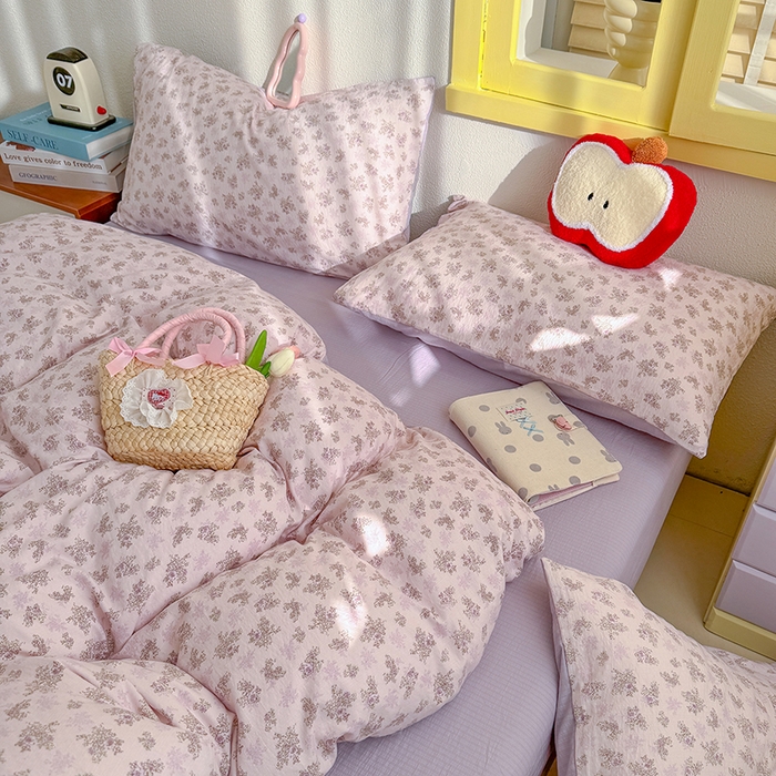 91家纺网 家纺一手货源 找家纺 云玲时尚 2026新款云感双层纱印花四件套 薰衣草