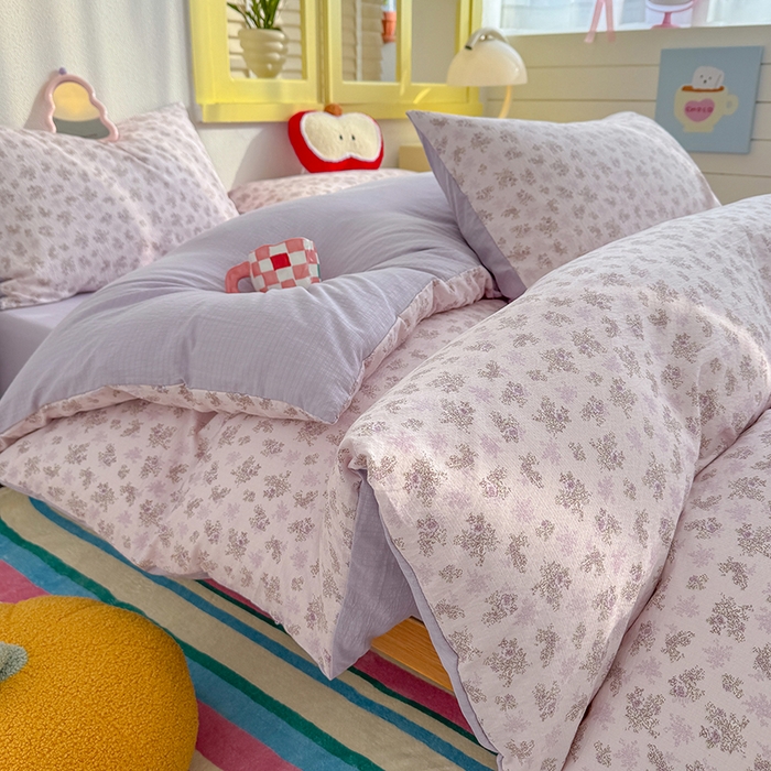 91家纺网 家纺一手货源 找家纺 云玲时尚 2026新款云感双层纱印花四件套 薰衣草