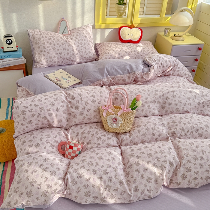 91家纺网 家纺一手货源 找家纺 云玲时尚 2026新款云感双层纱印花四件套 薰衣草