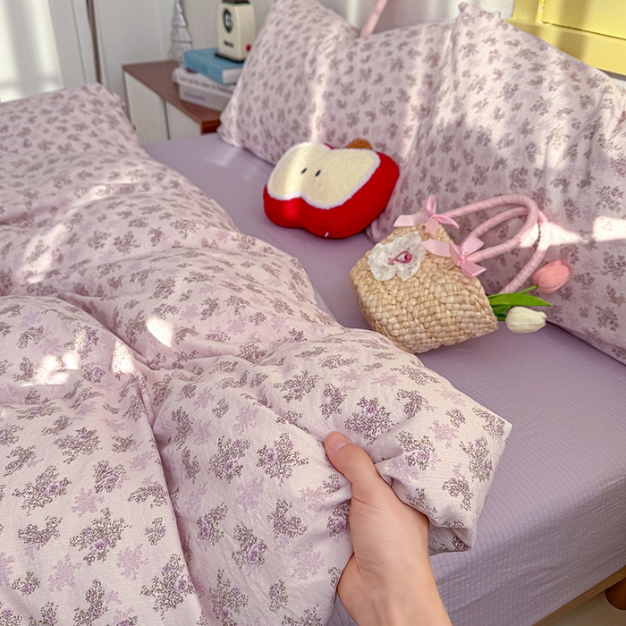 91家纺网 家纺一手货源 找家纺 云玲时尚 2026新款云感双层纱印花四件套 薰衣草