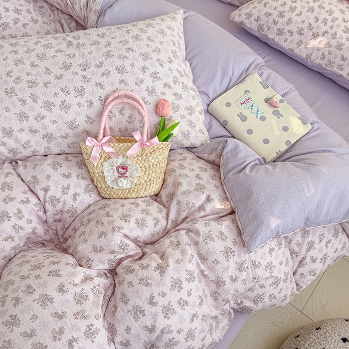 91家纺网 家纺一手货源 找家纺 云玲时尚 2026新款云感双层纱印花四件套 薰衣草