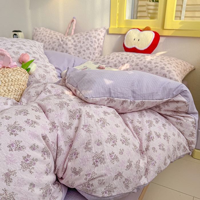 91家纺网 家纺一手货源 找家纺 云玲时尚 2026新款云感双层纱印花四件套 薰衣草