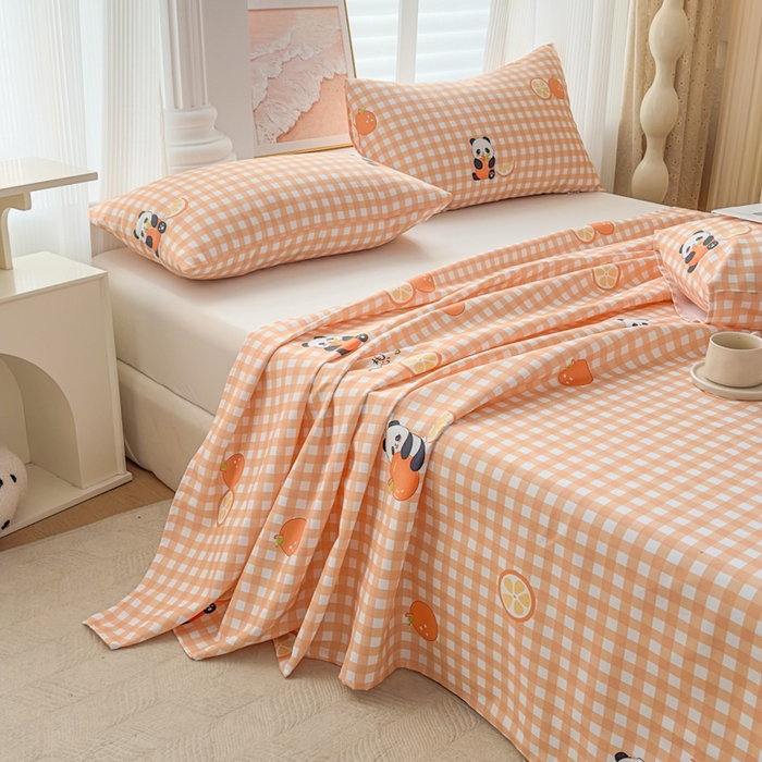 91家纺网 家纺一手货源 找家纺 爱彼家纺 2026新款马上发财新布料细沙三枚缎全新工艺老粗布凉席席子床单三件套-马年系列一 心想事橙