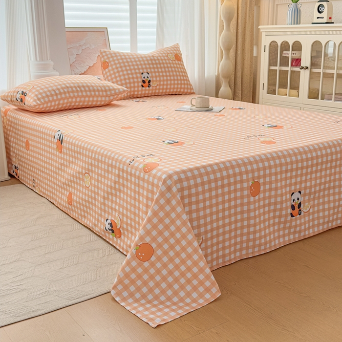 91家纺网 家纺一手货源 找家纺 爱彼家纺 2026新款马上发财新布料细沙三枚缎全新工艺老粗布凉席席子床单三件套-马年系列一 心想事橙