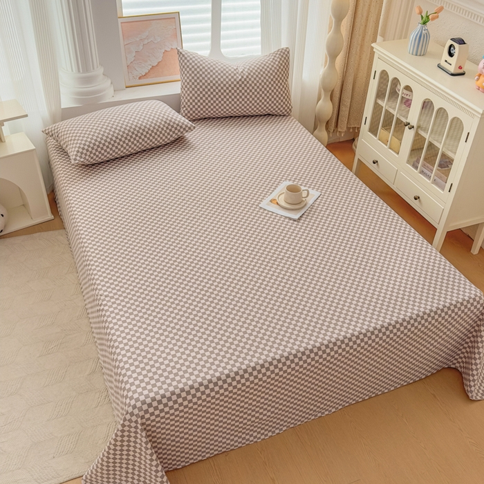 91家纺网 家纺一手货源 找家纺 爱彼家纺 2026新款马上发财新布料细沙三枚缎全新工艺老粗布凉席席子床单三件套-马年系列一 咖格棋