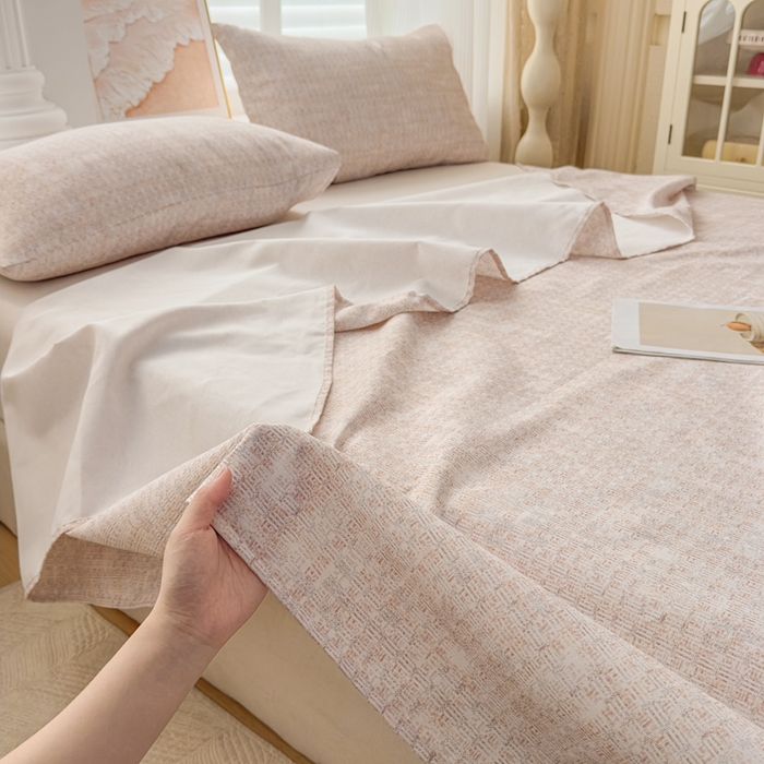 91家纺网 家纺一手货源 找家纺 爱彼家纺 2026新款马上发财新布料细沙三枚缎全新工艺老粗布凉席席子床单三件套-马年系列一 杏纹格