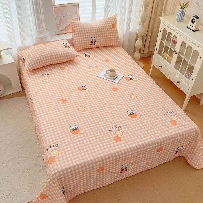 91家纺网 家纺一手货源 找家纺 爱彼家纺 2026新款马上发财新布料细沙三枚缎全新工艺老粗布凉席席子床单三件套-马年系列一 心想事橙