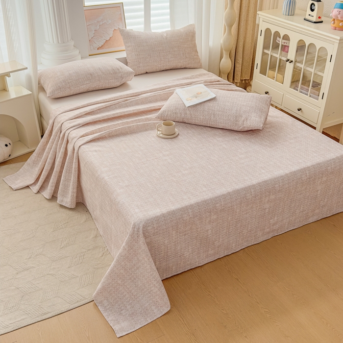 91家纺网 家纺一手货源 找家纺 爱彼家纺 2026新款马上发财新布料细沙三枚缎全新工艺老粗布凉席席子床单三件套-马年系列一 杏纹格