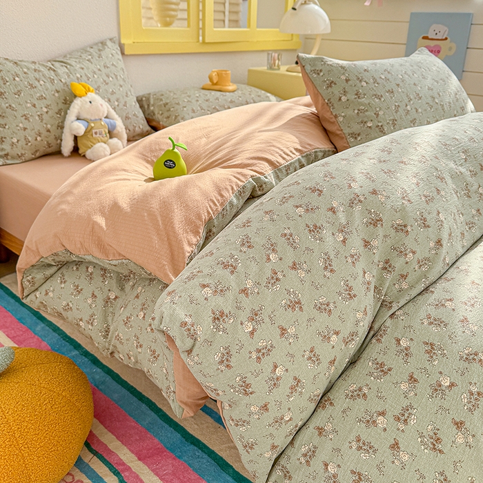 91家纺网 家纺一手货源 找家纺 云玲时尚 2026新款云感双层纱印花四件套 棕韵梦境