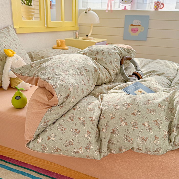 91家纺网 家纺一手货源 找家纺 云玲时尚 2026新款云感双层纱印花四件套 棕韵梦境