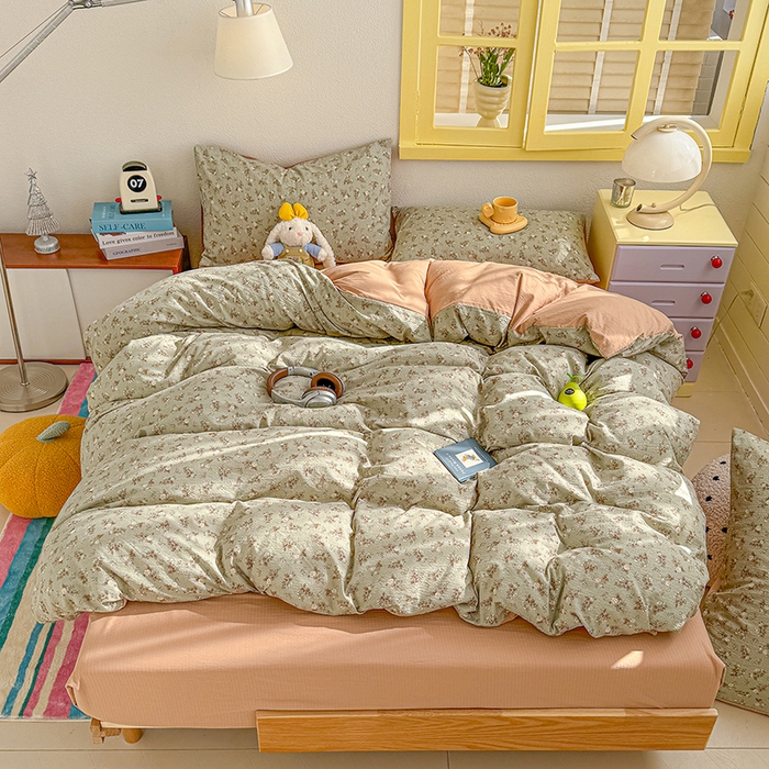 91家纺网 家纺一手货源 找家纺 云玲时尚 2026新款云感双层纱印花四件套 棕韵梦境