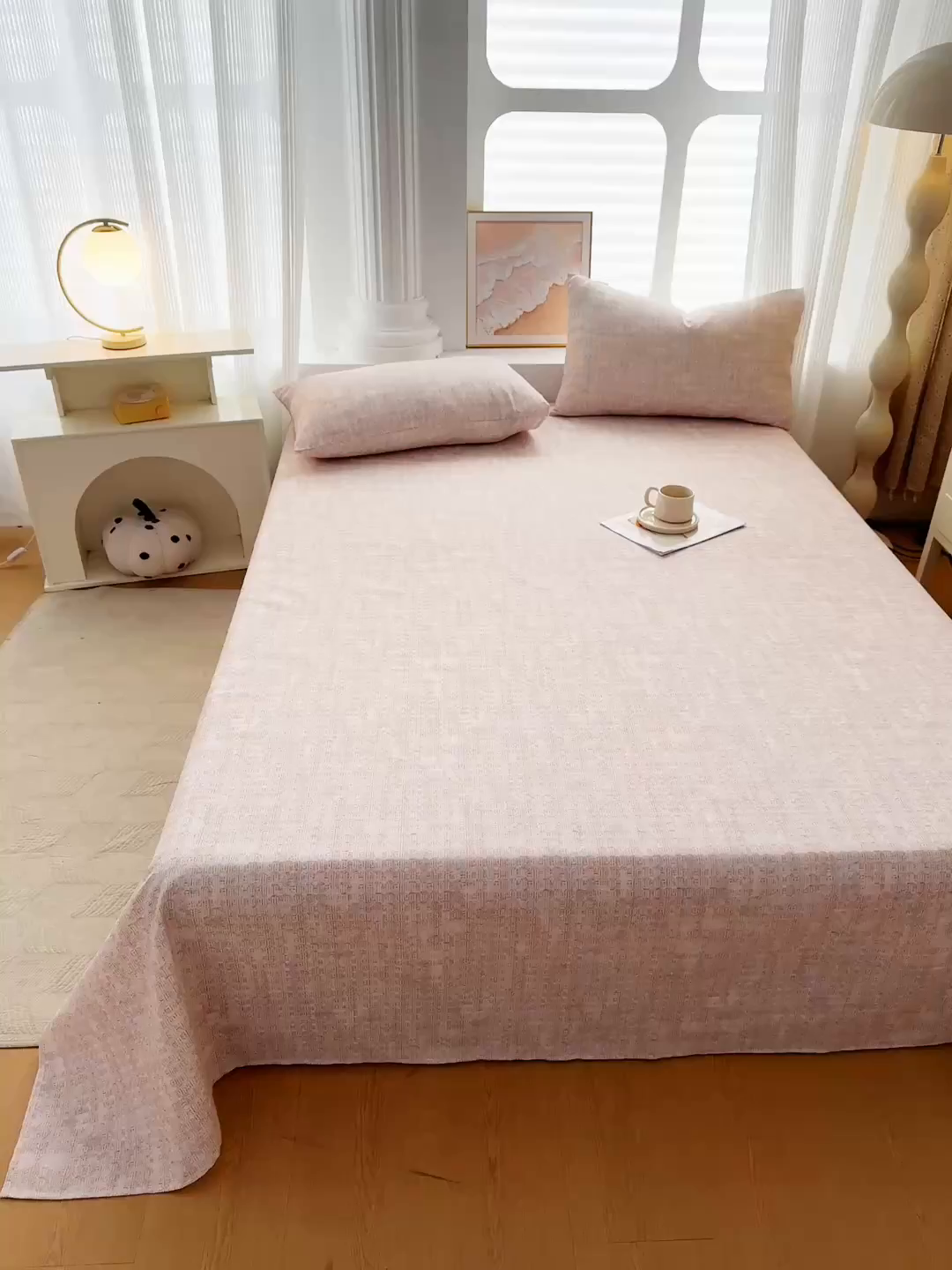 91家纺网 家纺一手货源 找家纺 爱彼家纺 2026新款马上发财新布料细沙三枚缎全新工艺老粗布凉席席子床单三件套-马年系列一 杏纹格