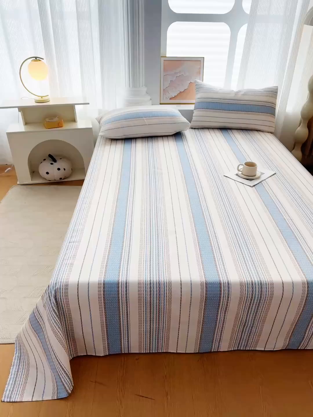 91家纺网 家纺一手货源 找家纺 爱彼家纺 2026新款马上发财新布料细沙三枚缎全新工艺老粗布凉席席子床单三件套-马年系列一 风禾纹