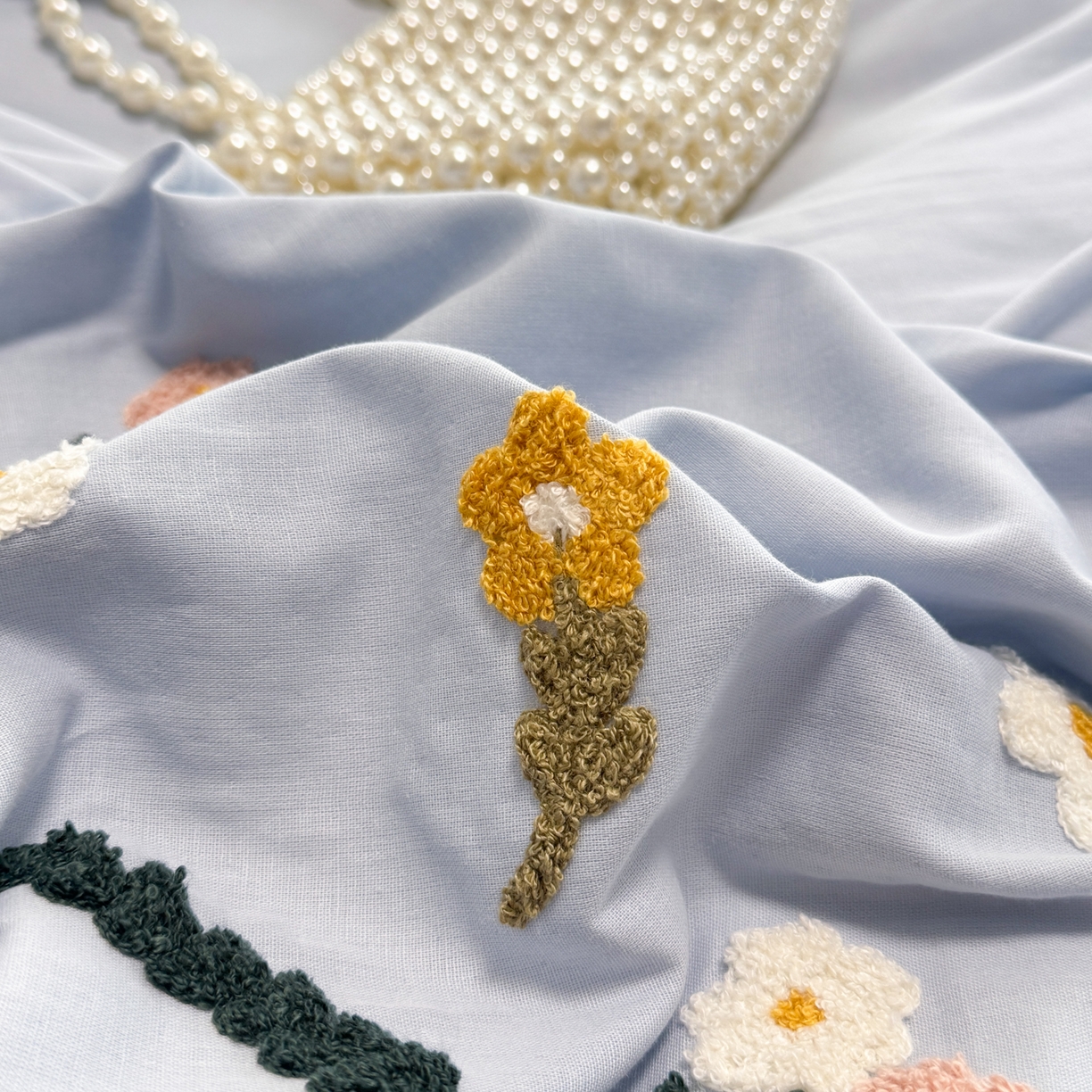 91家纺网 家纺一手货源 找家纺 懒猫家纺 2026新款双层纱刺绣四件套 花溪-蓝