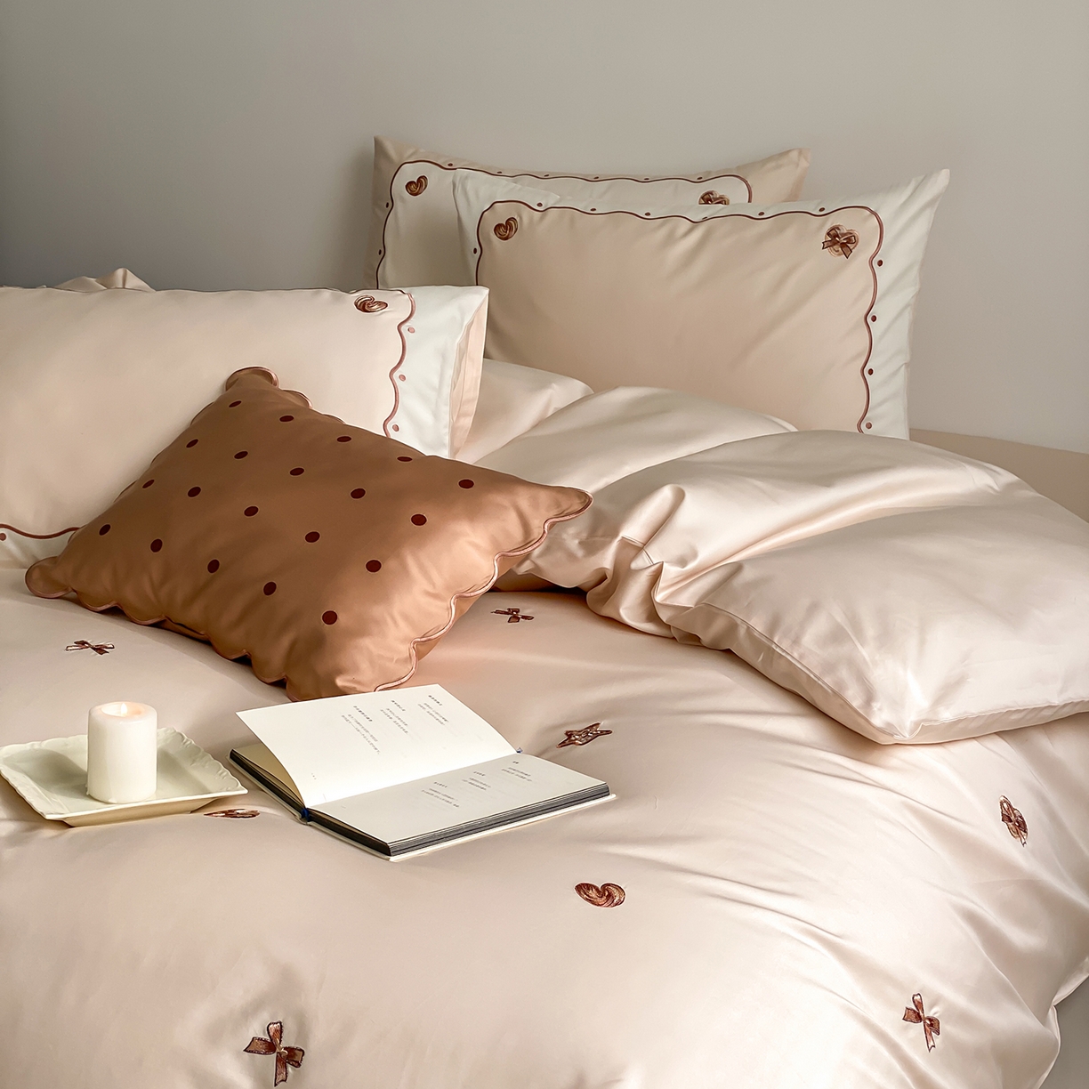 91家纺网 家纺一手货源 找家纺 极简 2026新款100s长绒棉刺绣四件套-香榭雅绣 香榭雅绣-咖