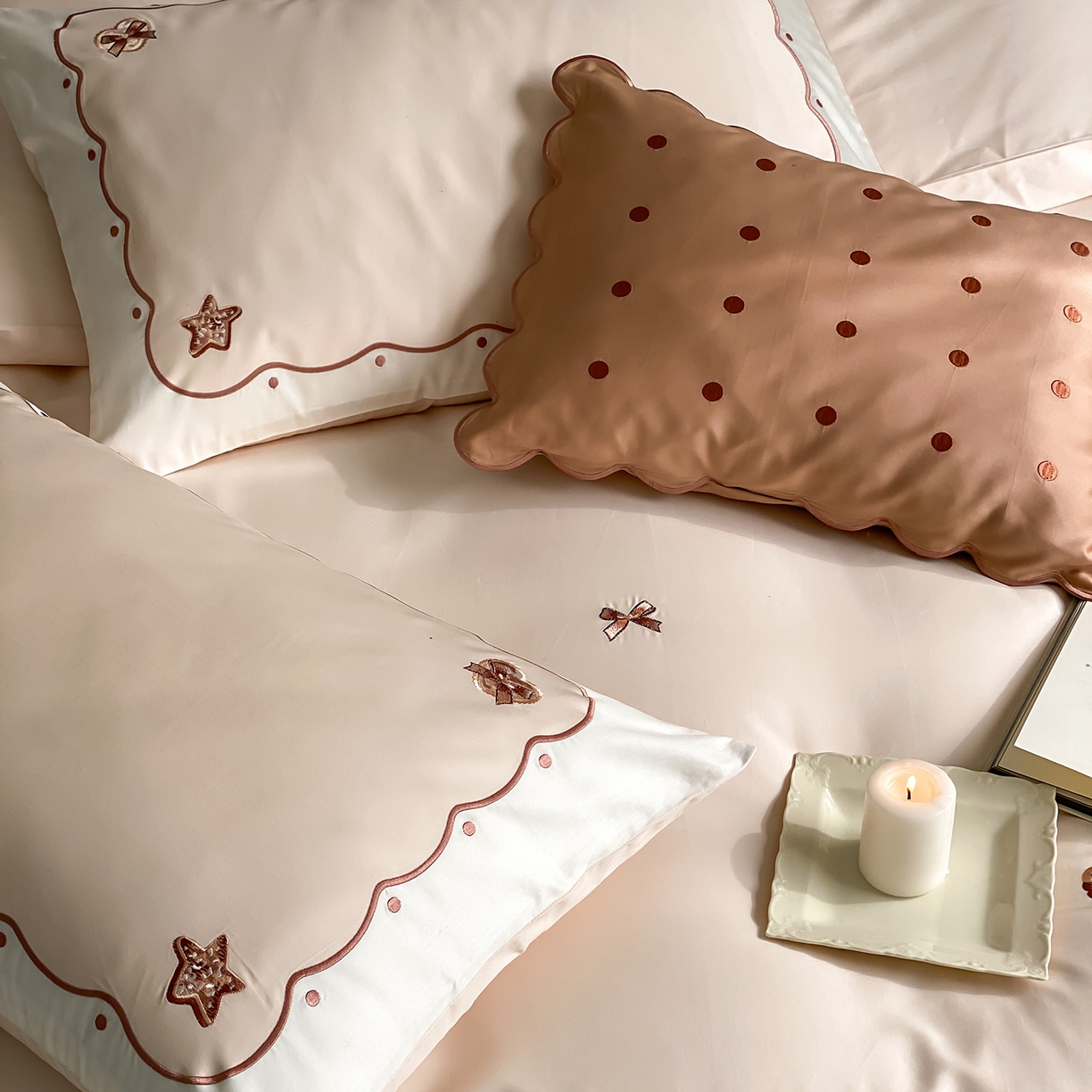 91家纺网 家纺一手货源 找家纺 极简 2026新款100s长绒棉刺绣四件套-香榭雅绣 香榭雅绣-咖