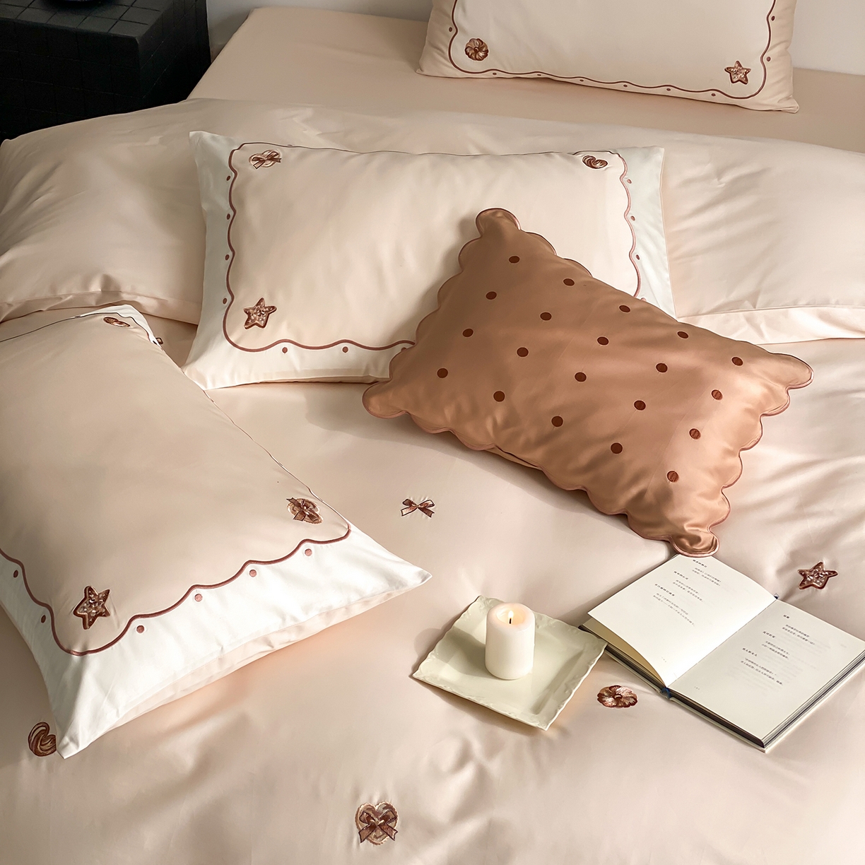 91家纺网 家纺一手货源 找家纺 极简 2026新款100s长绒棉刺绣四件套-香榭雅绣 香榭雅绣-咖