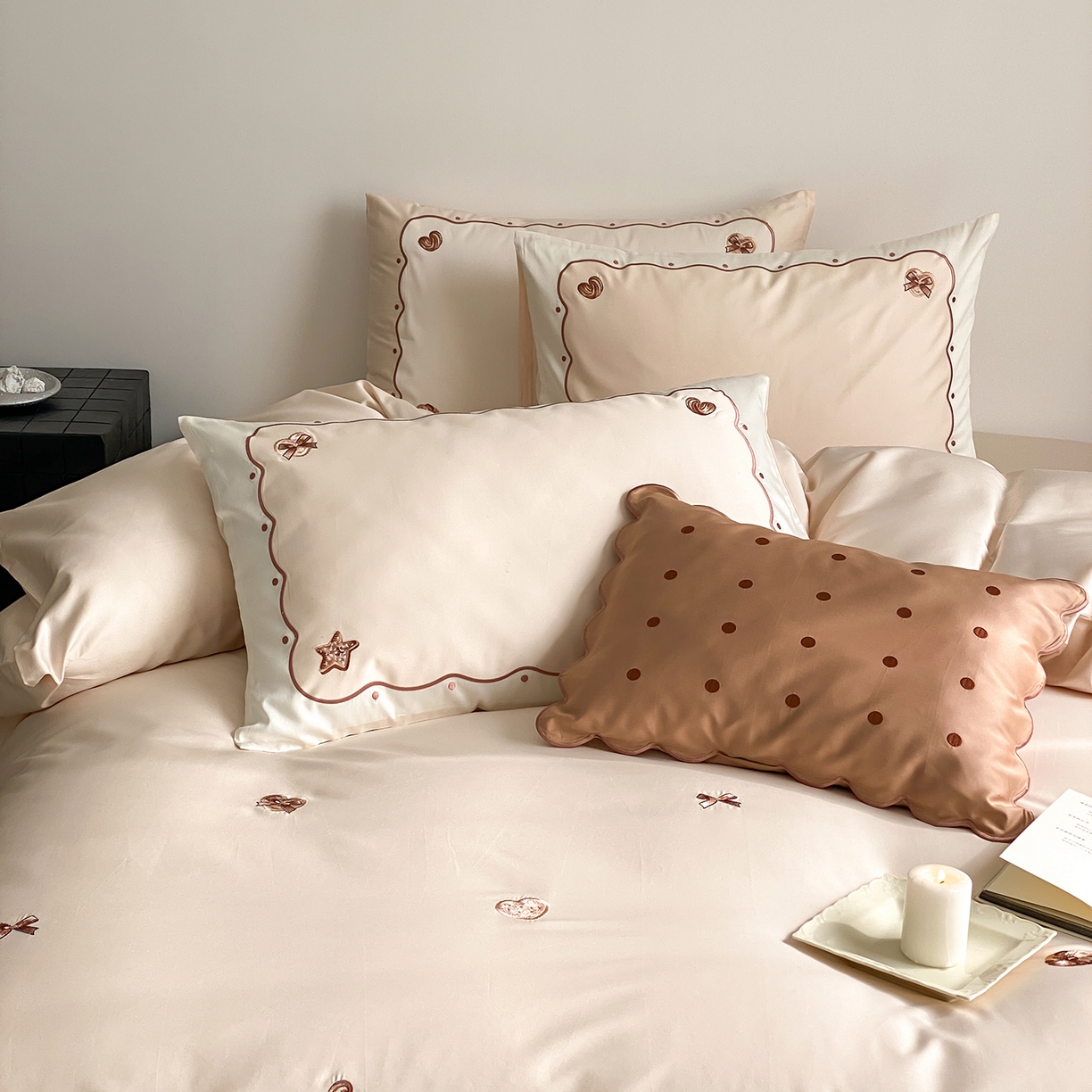 91家纺网 家纺一手货源 找家纺 极简 2026新款100s长绒棉刺绣四件套-香榭雅绣 香榭雅绣-咖