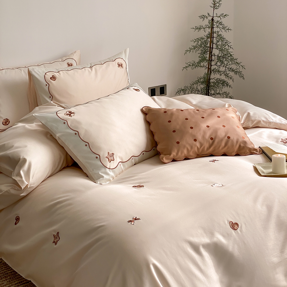 91家纺网 家纺一手货源 找家纺 极简 2026新款100s长绒棉刺绣四件套-香榭雅绣 香榭雅绣-咖