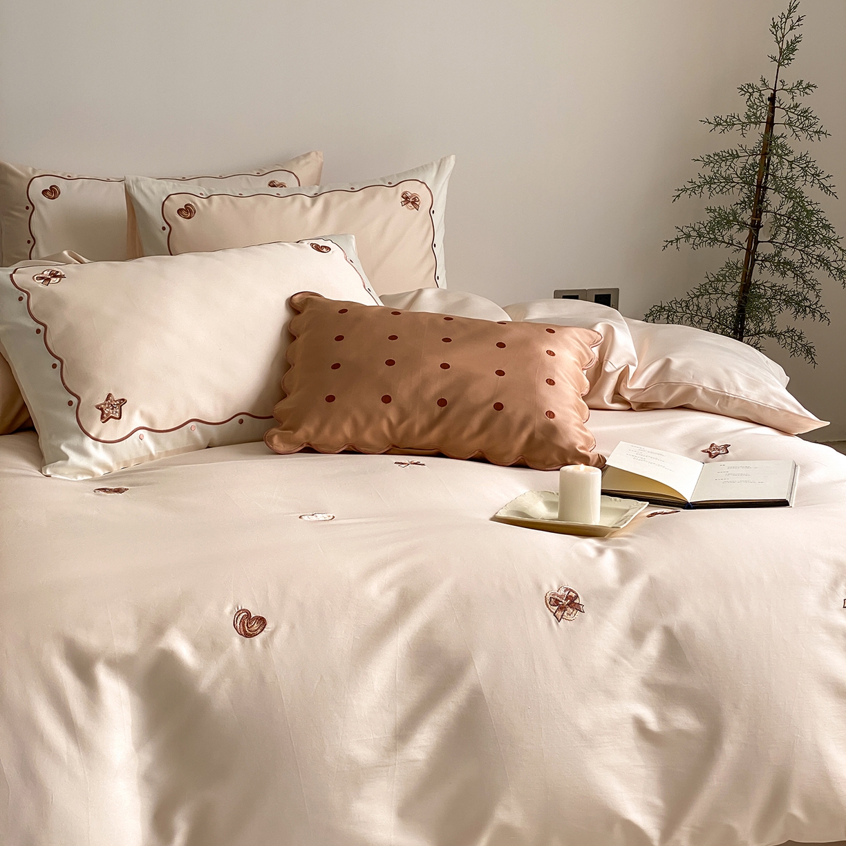 91家纺网 家纺一手货源 找家纺 极简 2026新款100s长绒棉刺绣四件套-香榭雅绣 香榭雅绣-咖